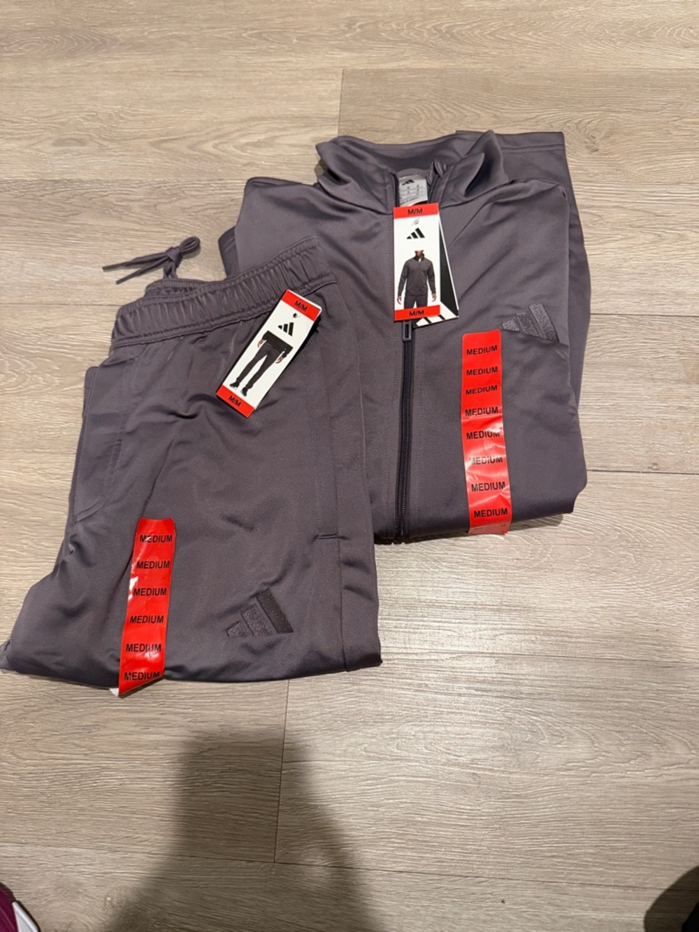 adidas Medium charcoal gray zip-up jogger set with logo